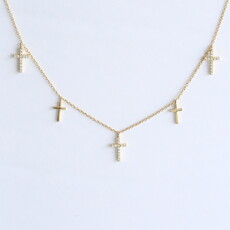 American Jewelry 14k Yellow Gold .20ctw Diamond Station Cross Necklace