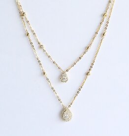American Jewelry 14k Yellow Gold .75ctw Diamond Double Row Pear Stacking Necklace
