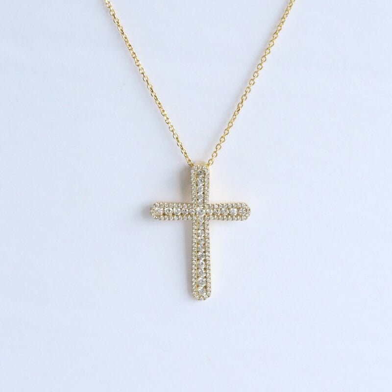 American Jewelry 14k Yellow Gold 1.16ctw Round Diamond Cross Necklace