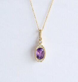 American Jewelry 14K Yellow Gold .70ct Amethyst .10ct Diamond Oval Necklace