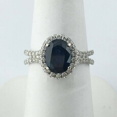 American Jewelry 14k White Gold .45ct Diamond (1.60ct Sapphire Oval Center) Split Shank Engagement Ring