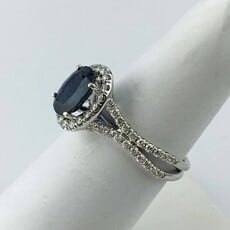 American Jewelry 14k White Gold .45ct Diamond (1.60ct Sapphire Oval Center) Split Shank Engagement Ring