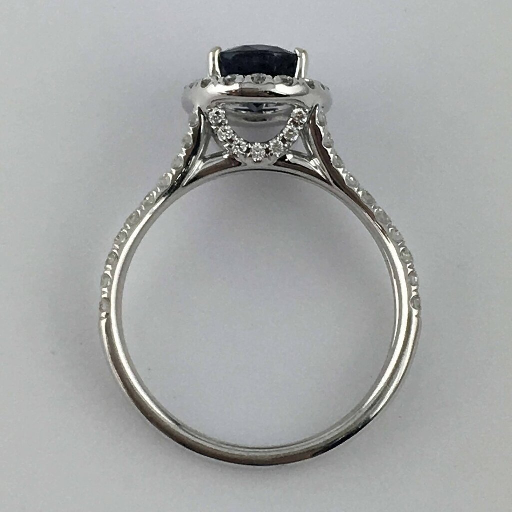 American Jewelry 14k White Gold .45ct Diamond (1.60ct Sapphire Oval Center) Split Shank Engagement Ring
