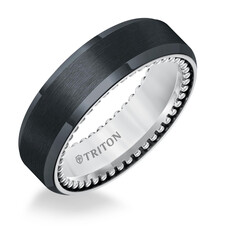 American Jewelry Black Titanium & Sterling Silver 7mm Gents Triton Wedding Band (Size 10)
