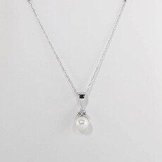 American Jewelry 14k White Gold Freshwater Pearl and Diamond Birthstone Pendant