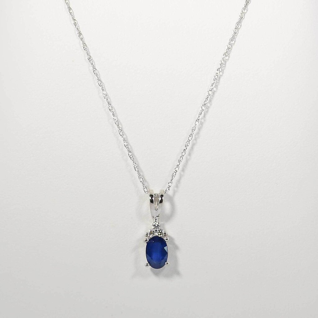American Jewelry 14k White Gold Oval Blue Sapphire and Diamond Birthstone Pendant