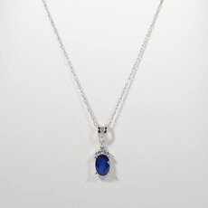 American Jewelry 14k White Gold Oval Blue Sapphire and Diamond Birthstone Pendant