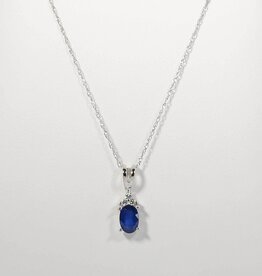 American Jewelry 14k White Gold Oval Blue Sapphire and Diamond Birthstone Pendant