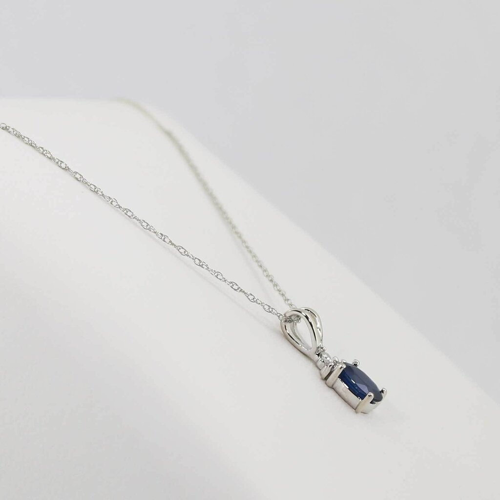 American Jewelry 14k White Gold Oval Blue Sapphire and Diamond Birthstone Pendant