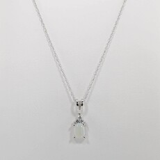 American Jewelry 14k White Gold Oval Opal & Diamond Birthstone Pendant