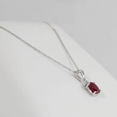 14k White Gold Oval Ruby & Diamond Birthstone Pendant