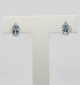 American Jewelry 14k White Gold Oval Aquamarine & Diamond Birthstone Earrings