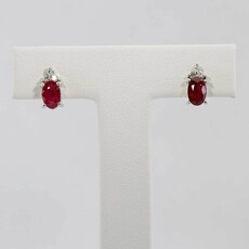 American Jewelry 14k White Gold Oval Ruby & Diamond Birthstone Earrings