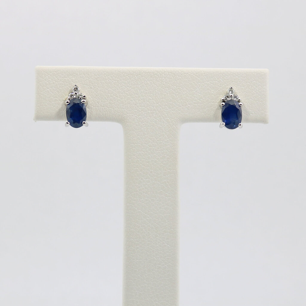 American Jewelry 14k White Gold Oval Blue Sapphire & Diamond Birthstone Earrings