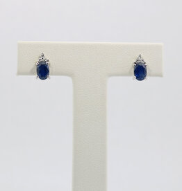 American Jewelry 14k White Gold Oval Blue Sapphire & Diamond Birthstone Earrings
