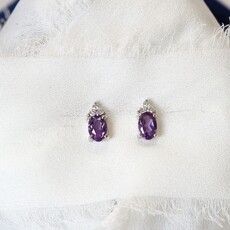 American Jewelry 14k White Gold Oval Amethyst & Diamond Birthstone Earrings