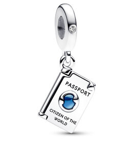 Pandora PANDORA Charm, Openable Passport Dangle, Blue CZ