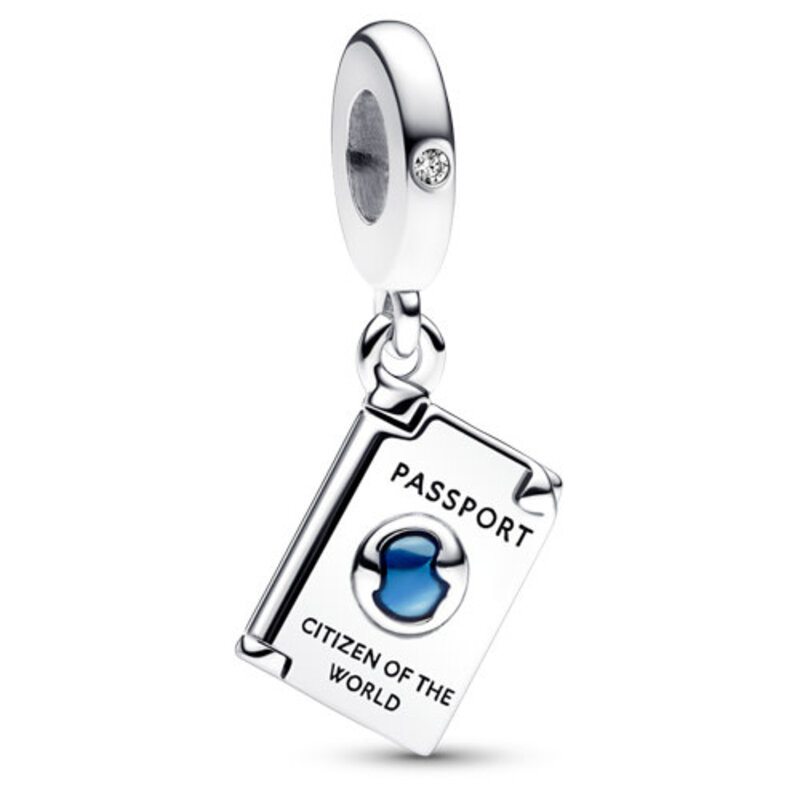 Pandora PANDORA Charm, Openable Passport Dangle, Blue CZ