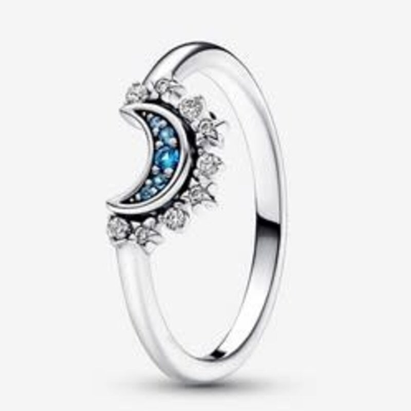 Pandora PANDORA Ring, Celestial Blue Sparkling Moon, Blue & Clear CZ - SIze 52