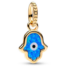 Pandora PANDORA Charm, Opalescent Blue Hamsa Hand Dangle, 14k Gold Plated