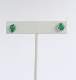 American Jewelry 14k White Gold 1.32ct Emerald .16ct Diamond Oval Halo Stud Earrings