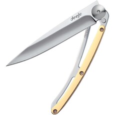 Deejo Tattoo Linerlock 37g Yellow Gold Handle Knife