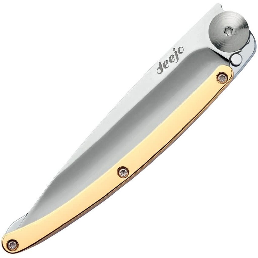 Deejo Tattoo Linerlock 37g Yellow Gold Handle Knife