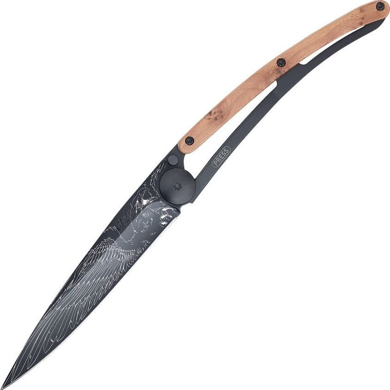 Deejo Deejo Tattoo Biker Eagle Black 37g Juniper Wood Handle Knife