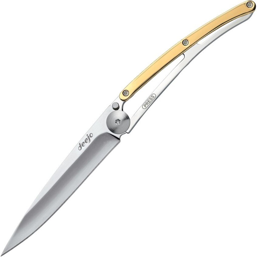 Deejo Tattoo Linerlock 37g Yellow Gold Handle Knife