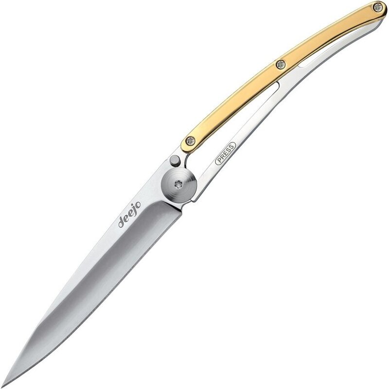 Deejo Tattoo Linerlock 37g Yellow Gold Handle Knife