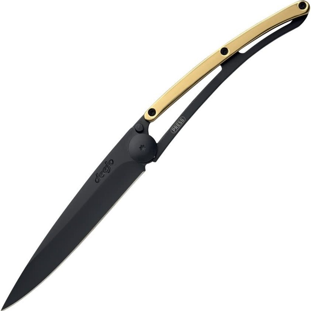 Deejo Deejo Tattoo Linerlock 37g Black Titanium Blade Gold Handle Knife