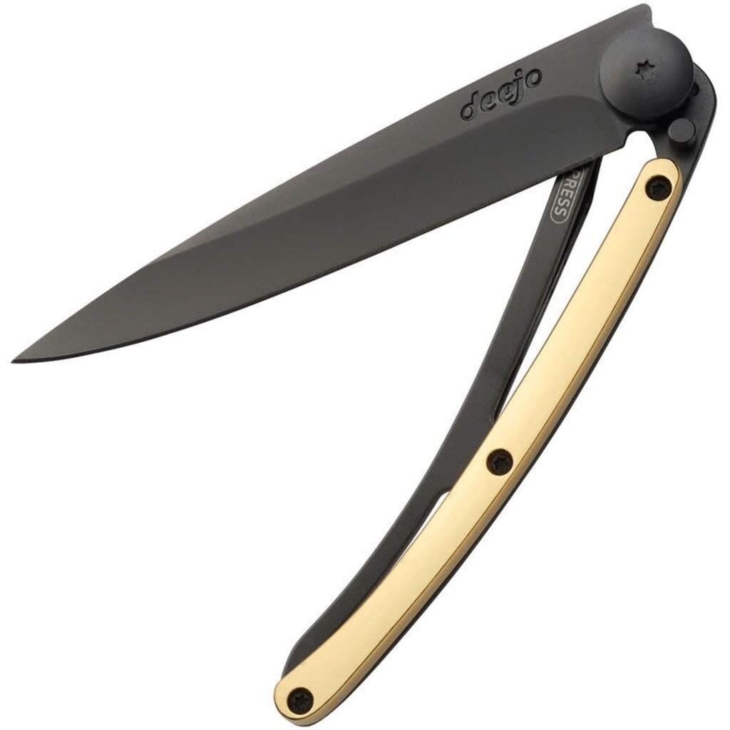 Deejo Deejo Tattoo Linerlock 37g Black Titanium Blade Gold Handle Knife