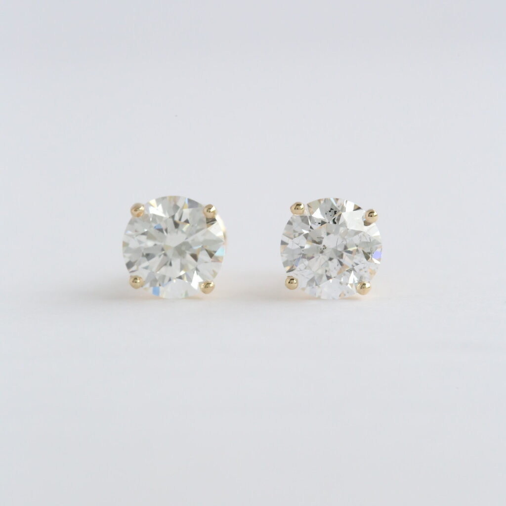 American Jewelry 14k Yellow Gold 4ctw Lab Grown Round Brilliant Diamond Solitaire Stud Earrings
