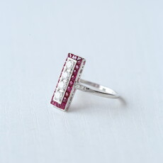 American Jewelry 14k White Gold 0.38ctw Diamond 1.17ctw French-Cut Ruby Milgrain Vintage Ring (Size 7)