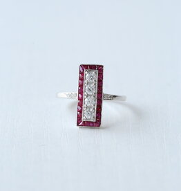 American Jewelry 14k White Gold 0.38ctw Diamond 1.17ctw French-Cut Ruby Milgrain Vintage Ring (Size 7)