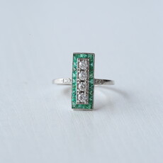 American Jewelry 14k White Gold 0.38ctw Diamond 0.65ctw Emerald Bezel Set Milgrain Vintage Ring (Size 7)