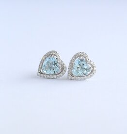 American Jewelry 14k White Gold 1.30ctw Aquamarine .22ctw Diamond Heart Halo Stud Earrings