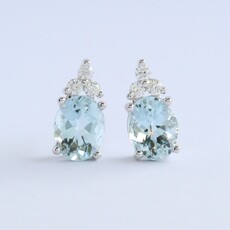 American Jewelry 14k WHite Gold 3.31ct Aquamarine .24ct Diamond Accent Stud Earrings