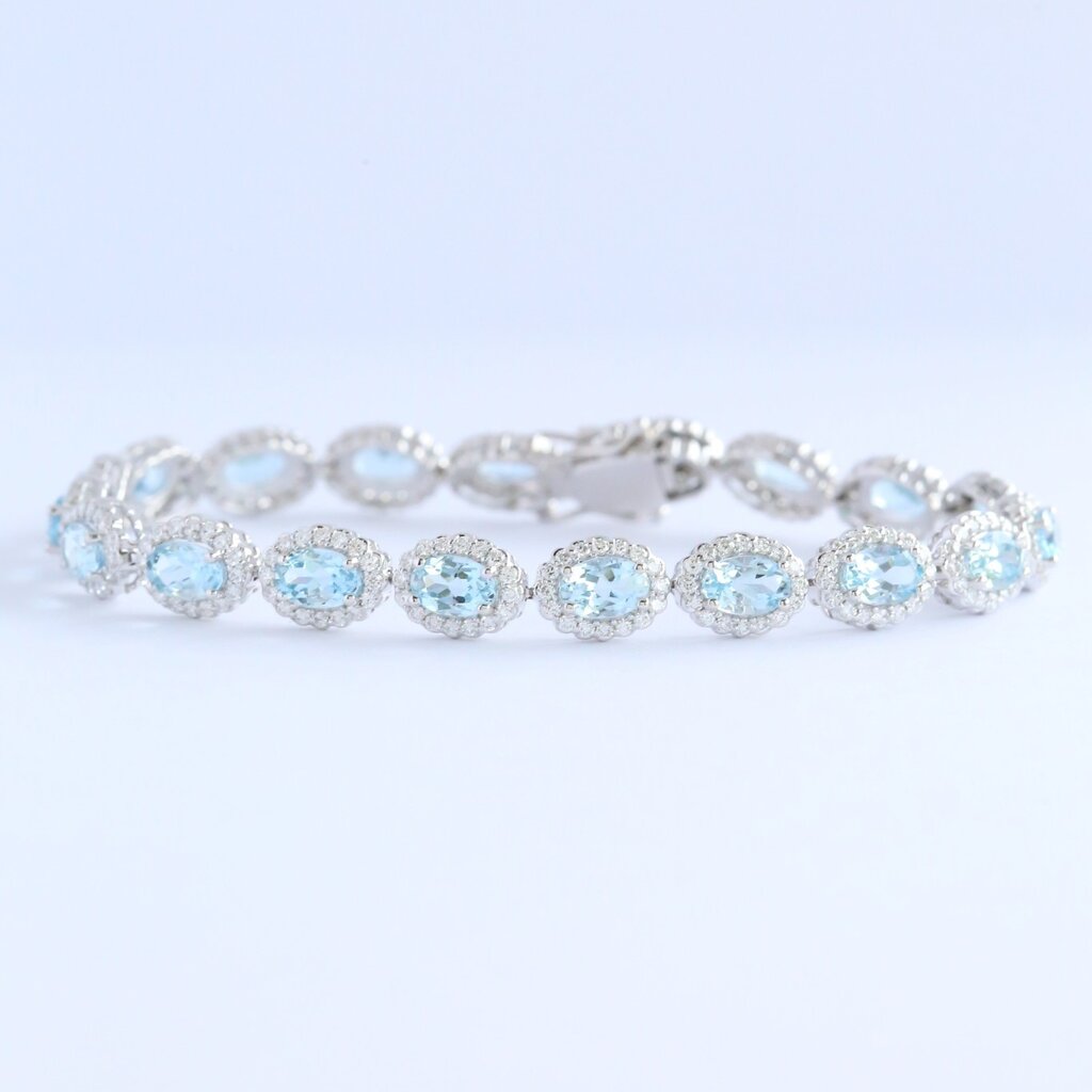 American Jewelry 14k White Gold 7.98ct Aquamarine 2.28ct Diamond Halo Tennis Bracelet