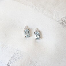 American Jewelry 14k White Gold Oval Aquamarine & Diamond Birthstone Earrings