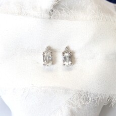 American Jewelry 14k White Gold Oval White Topaz & Diamond Birthstone Earrings