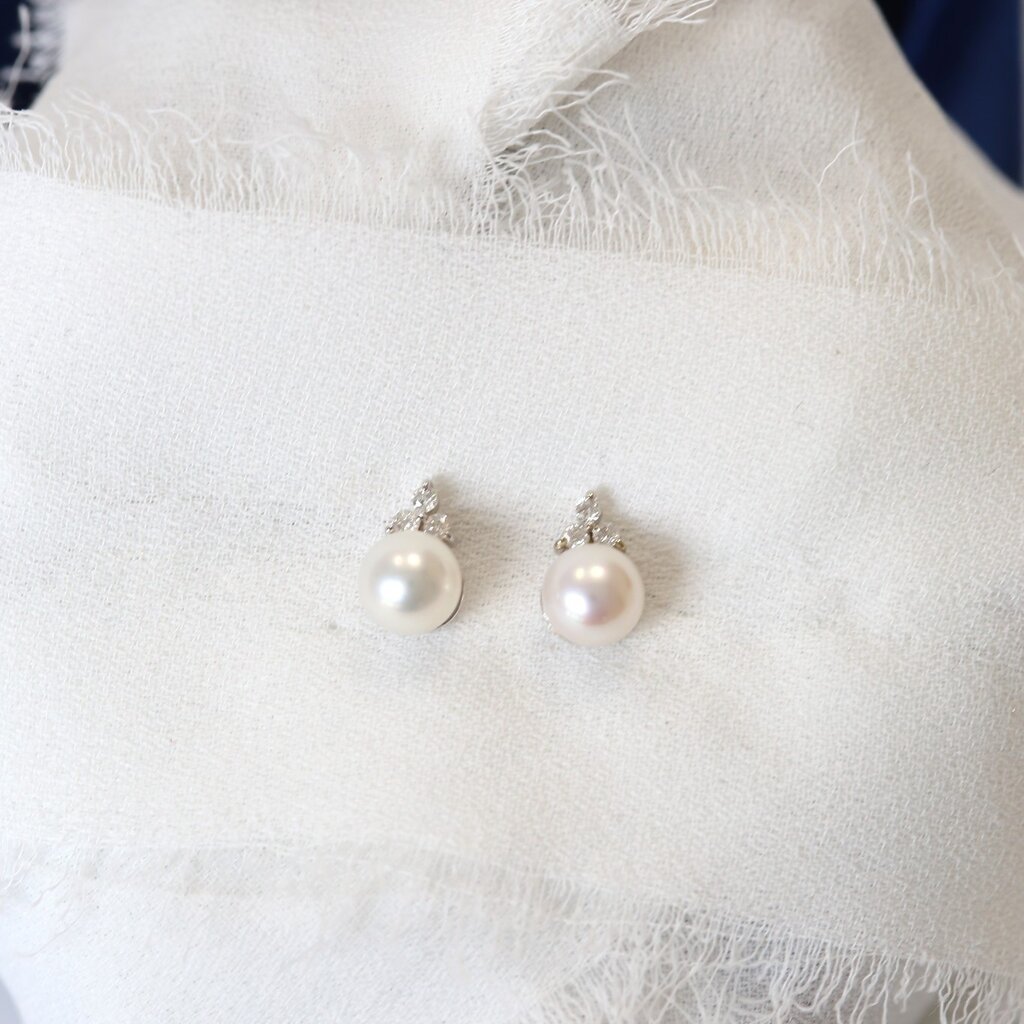 American Jewelry 14k White Gold Freshwater Pearl & Diamond Birthstone Earrings