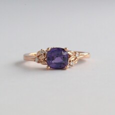 American Jewelry 14k Rose Gold 1.56ctw AAA Purple Sapphire w/ Diamond Leafy Accent Ring