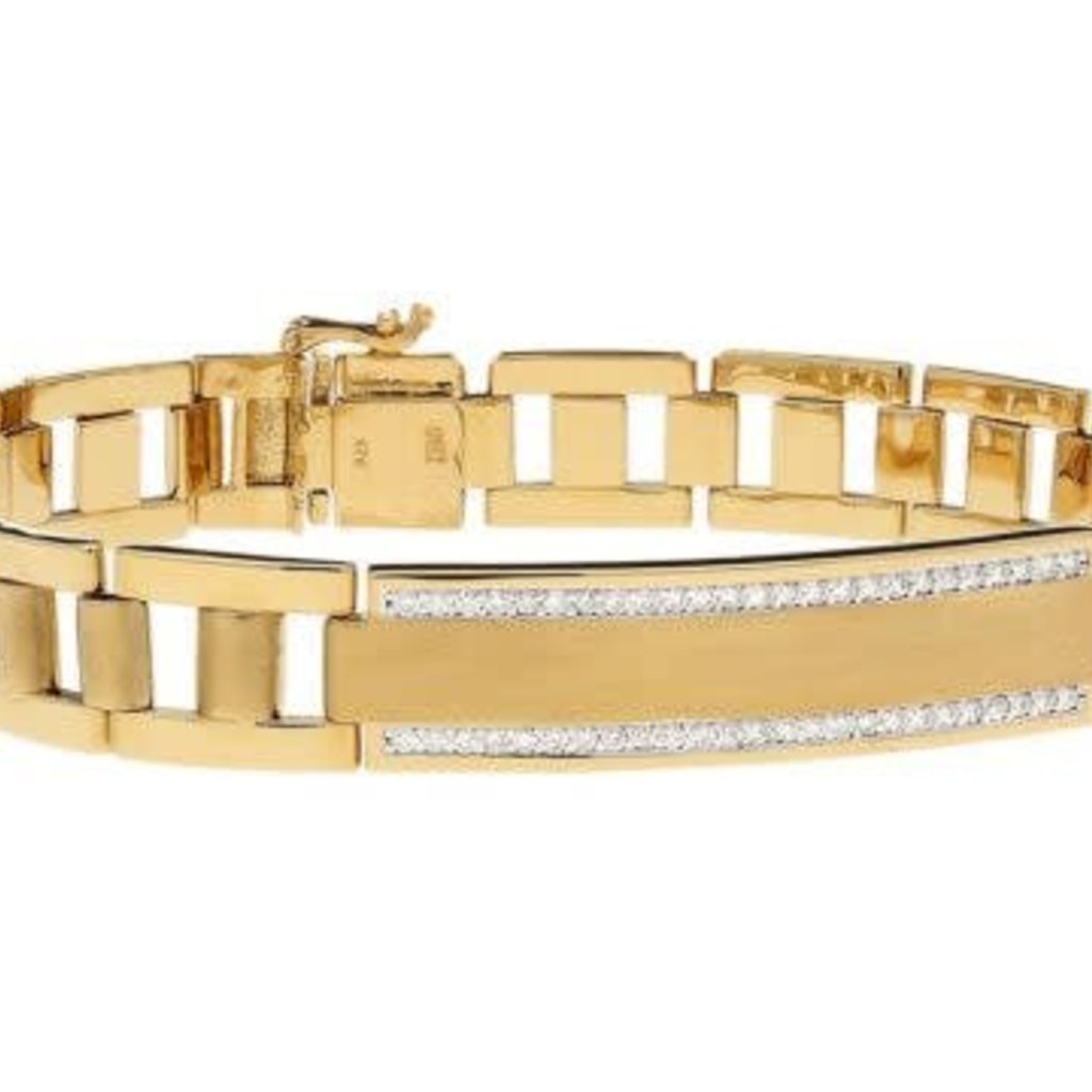 American Jewelry 10K Yellow Gold Gents Bracelet with 1ctw Diamonds