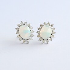 American Jewelry 14k White Gold .4ct Opal .25ct Diamond Halo Stud Earrings