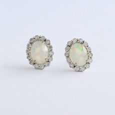 American Jewelry 14k White Gold .40ct Opal .24ct Diamond Halo Stud Earrings