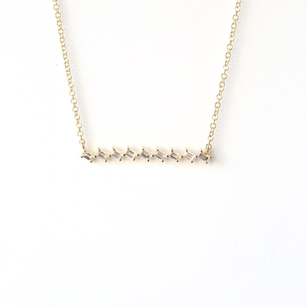 14k Gold .19ct Diamond Baguette Tilted Bar Necklace