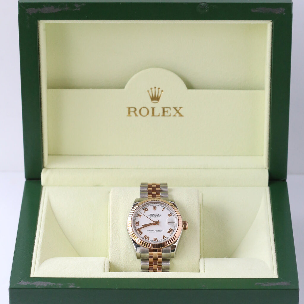 American Jewelry Preowned  Rolex Oystersteel & Everose Gold  Datejust with White Roman Dial & Fluted Bezel