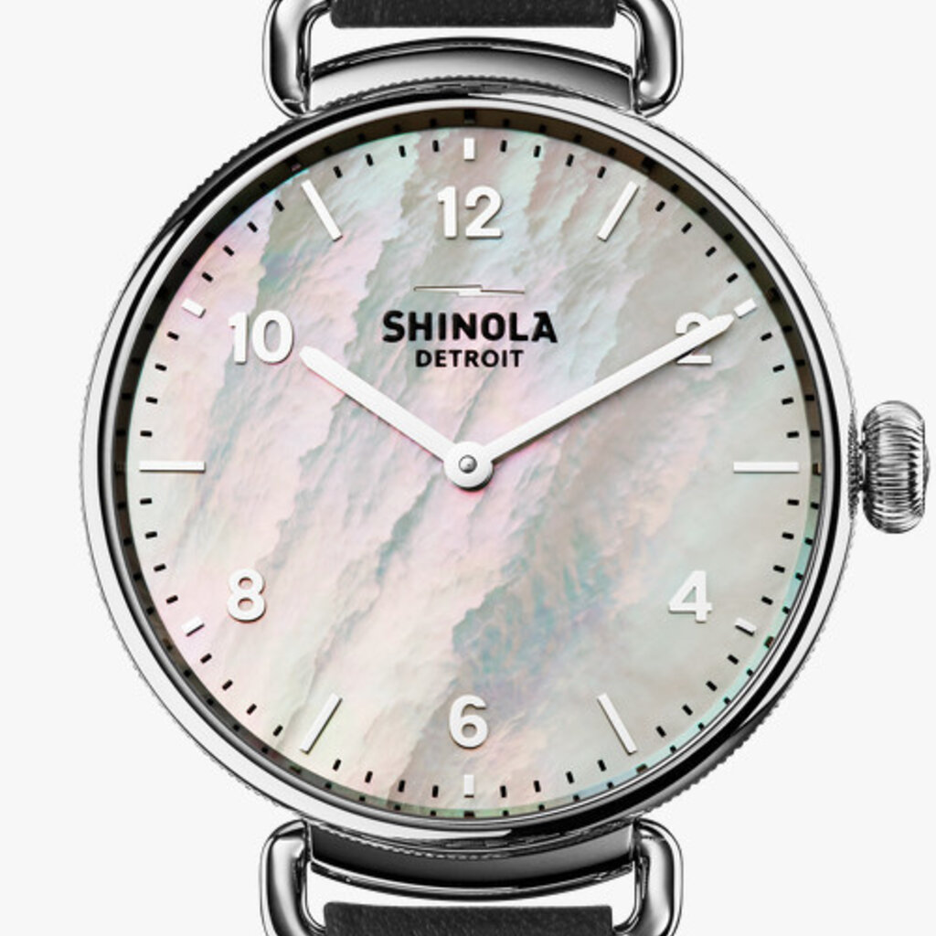Shinola Shinola Canfield 32mm MOP Dial Black Leather Strap Watch