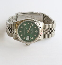 Rolex Preowned Rolex Oyster Perpetual Datejust Watch w/  Green Dial & Jubliee Band